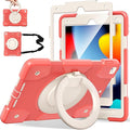 Andnary Case for iPad 9th/8th/7th Generation 10.2 inch, Shockproof Cover with Screen Protector/360° Rotate Stand/Pencil Holder/Shoulder Strap, Kids Case for iPad 2021/2020/2019 (Orange Pink+White)