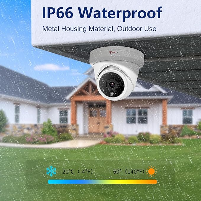 Anpviz 5MP PoE IP Camera Outdoor, Turret Security Camera with Human Detection, 100ft IR Night Vision, 2.8mm Wide Angle, Built-in Mic, IP66 Waterproof, Full Metal, Big Turret for Business (U Series)