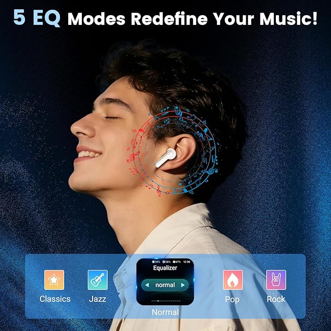 Wireless Earbuds with Smart Touch Screen Bluetooth in-Ear Headphones ANC Noise Cancelling Clear Calls 60H Playtime IPX5 Waterproof Earbuds for Sports Gym Work Travel