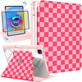Uppuppy for iPad Air 11 inch Case, Air 5th/4th Generation 10.9, Pro 11'' Case Women Girls for Apple Pencil Holder Cute Checkered Rotating Folio Cover for iPad Air 11 2024 (M2), 10.9 2022 2020, Pro 11