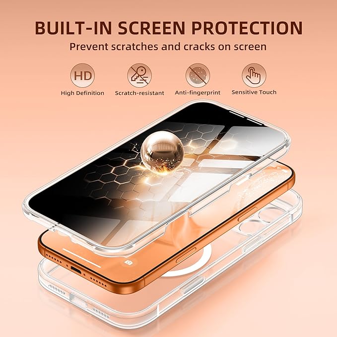 BERFY for iPhone 17 Pro Max Case, Compatible with MagSafe, Built-in Privacy Screen Protector, Camera Protection, Shockproof Full Body Phone Case 6.9", Clear