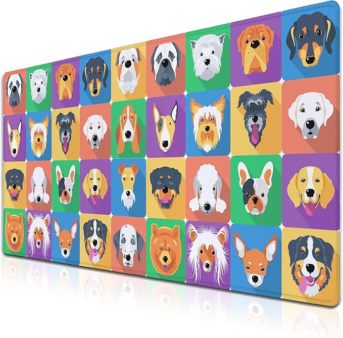 Gaming Pad Long Mousepad, Extra Large Mouse Pads Desk Mouse Pad, Mouse Pad Big Non-Slip Rubber Base Waterproof with Stitched Edges, 35.4 X 15.7 inch for Work/Game/Office/Home Portrait Puppy