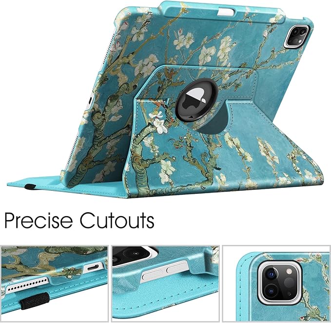 Fintie Rotating Case for iPad Pro 12.9-inch 6th Generation 2022-360 Degree Swiveling Protective Cover with Pencil Holder, Auto Sleep/Wake, Also Fit iPad Pro 12.9" 5th/4th/3rd Gen, Blossom