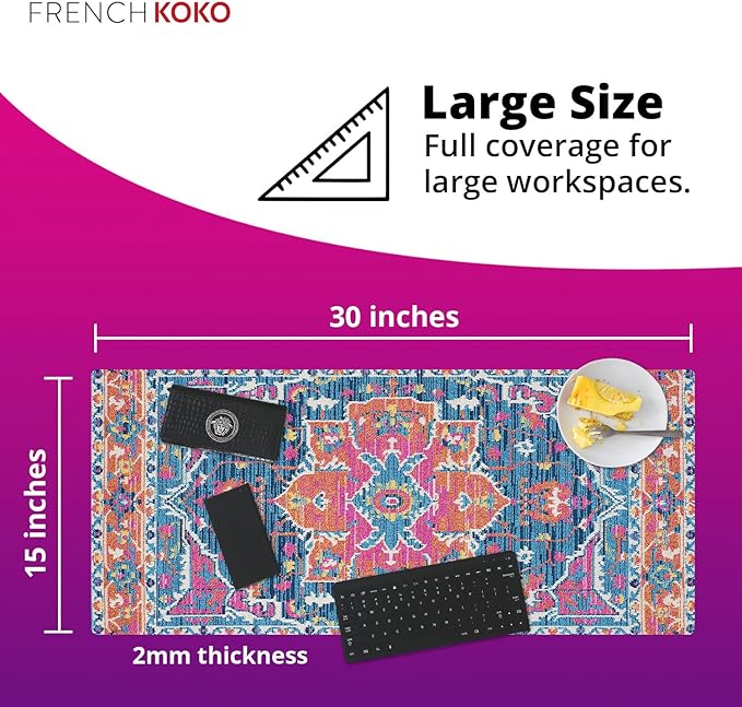 French KOKO Large Mouse Pad, Desk Mat, Keyboard Pad, Desktop Home Office School Essentials College Cute Decor Big Extended Laptop Protector Computer Accessories Pretty Mousepad Women Girls XL