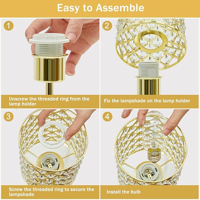 GyroVu Crystal Table Lamps Set of 2, Gold Touch Lamp for Nightstand with USB C+A Ports, Dimmable Small Bedside Lamp with Crystal Shade, End Table Desk Lamps for Bedroom, Living Room(Buld Included)
