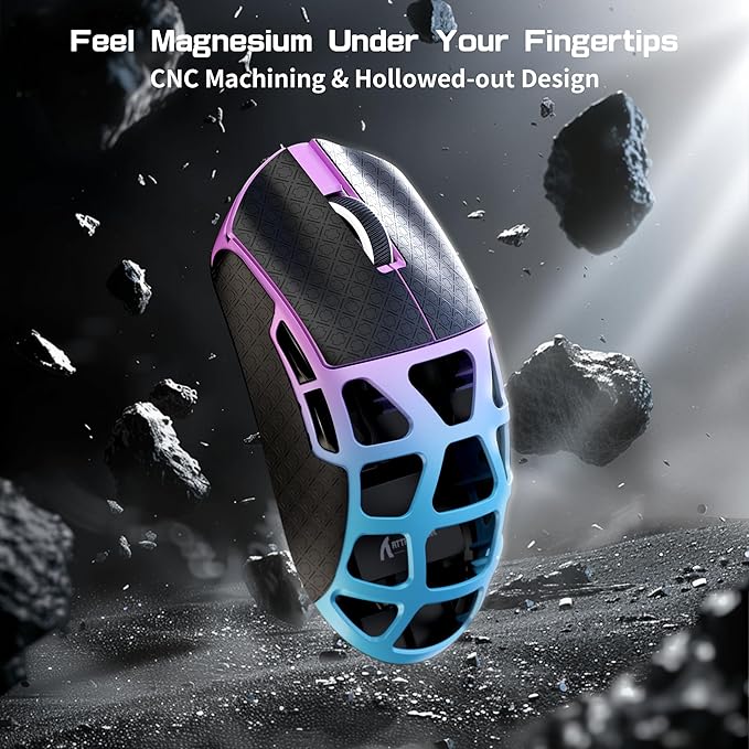 R3 Wireless Gaming Mouse, 46g Superlight Magnesium Alloy Triple-Mode Computer Mouse, 8000Hz Polling Rate, PAW3395 26K DPI Sensor Programmable Mice with Griptape for PC/Win/Mac (Purple&Blue)