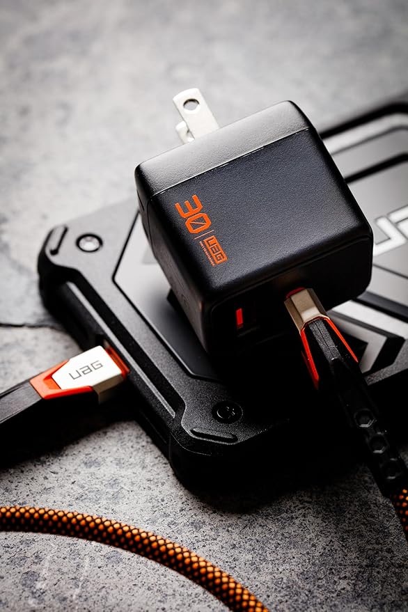 URBAN ARMOR GEAR UAG SRG 30W GaN 2-Port Wall Charger - USB USB-C Dual Port Foldable Compact Travel PD Quick Charging Power Adapter for Smartphone & Tablet, Black