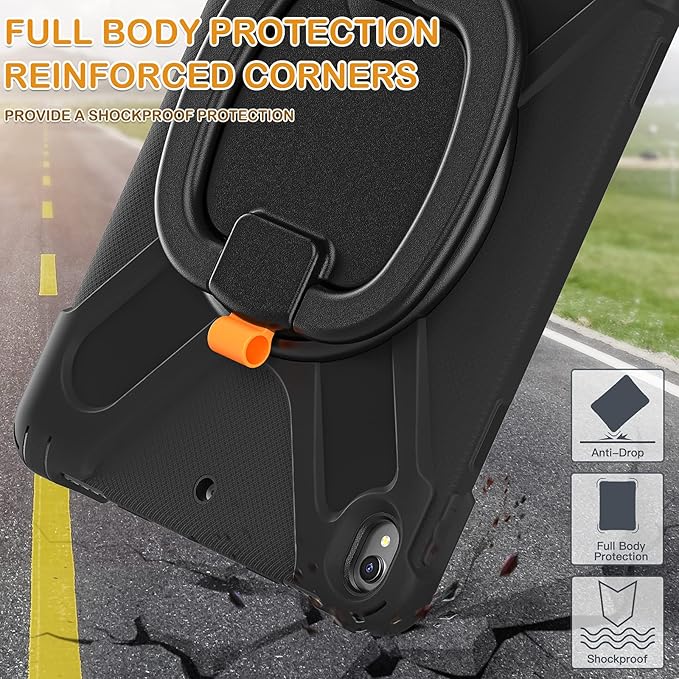 BRAECN Case for iPad Air 3 10.5 2019, iPad Pro 10.5 Case 2017- Heavy Duty Silicone Cover with Pencil Holder,Rotating Hand Grip,Carrying Shoulder Strap,Stable Kickstand Fit for iPad Air 3rd Gen-Black