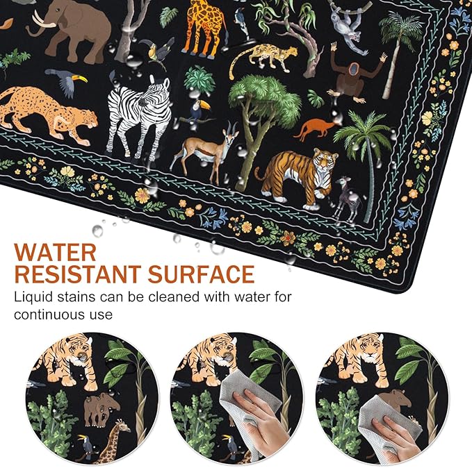 L-SPOUTTO Jungle Animal Desk Mat for Keyboard and Mouse,XXL Large Mouse Pad Non-Slip Keyboard Pad Waterproof Desktop Mat for Laptop Computer Work Game Home Office-Black