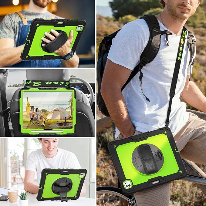 HXCASEAC for iPad Pro 13 Inch Case (M5/M4) 2025/2024, Shockproof Design with Pencil Holder, Protector, Rotating Stand, Hand Strap, Heavy Duty Protective iPad Pro13 Cover A3360 A3361 A2925 A2926,Green