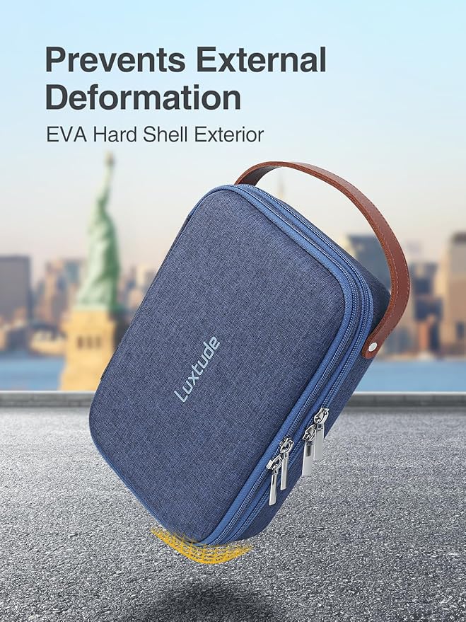 Luxtude Electronic Organizer Travel Case, Double Layer Tech Organizers, Hard Shell Zipper Case for Electronics, Travel Essentials, Blue (External Size 8.5 x 5.9 x 3.1 Inch)