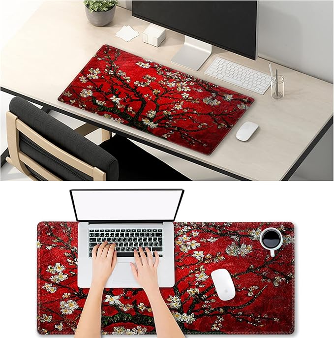 Extended Gaming Mouse Pad XXL ArtSo Large Keyboard Mat Long Mousepad Desk Decor Writing Pad Non Slip Rubber Base Stitched Edges for Work, Game, Office, Home, 35.1" x 15.7", Red Painting