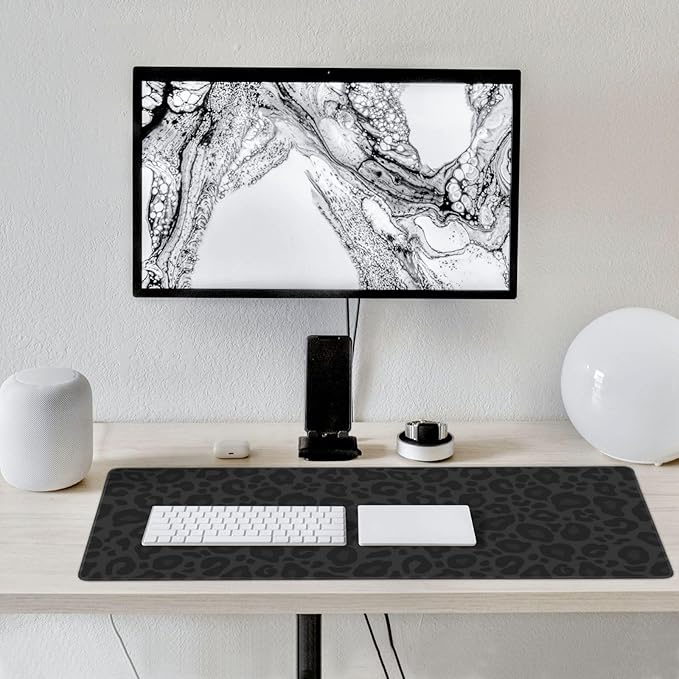 Black Leopard Print Mouse Pads XXL Extended Mousepad with Stitched Edges Non-Slip Rubber Base Computer Keyboard Pad Desk Mat for Home Office Desk Decor, 35.4" X 15.7"