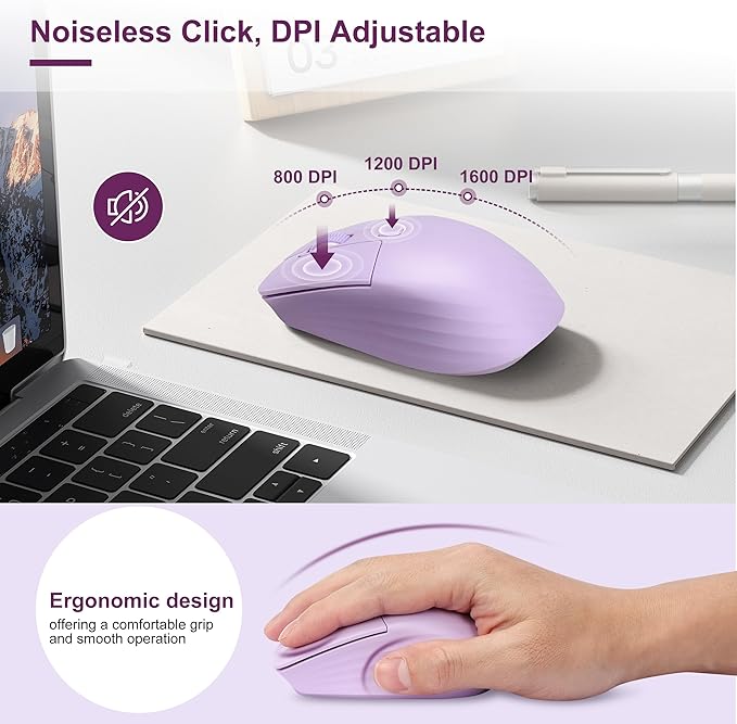 LeadsaiL Wireless Keyboard and Mouse Combo, 2.4Ghz Cordless Mechanical Keyboard and Silent Mouse for Business, Low-Profile Red Switch, 98-Key Compact Slim Keyboard for Windows/MacOS PC Laptop- Purple