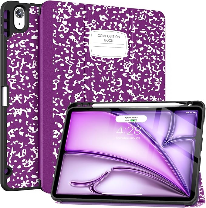 Soke Case for New iPad Air 11 Inch (M4/M3/M2, 2026-2024), iPad Air 5th/4th Generation 10.9 Inch (2020-2022) with Pencil Holder, Soft TPU Back Cover & Auto Sleep/Wake, Book Purple