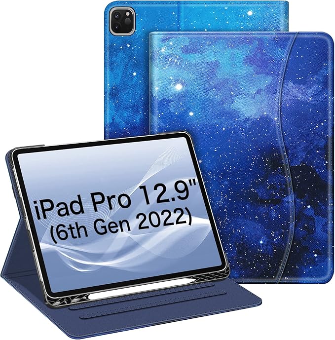Fintie Folio Case for iPad Pro 12.9" 6th Generation 2022, Multi-Angle Smart Stand Cover w/Pencil Holder & Pocket, Also Fit iPad Pro 12.9 2021 5th & 2020 4th & 2018 3rd Gen, Starry Sky