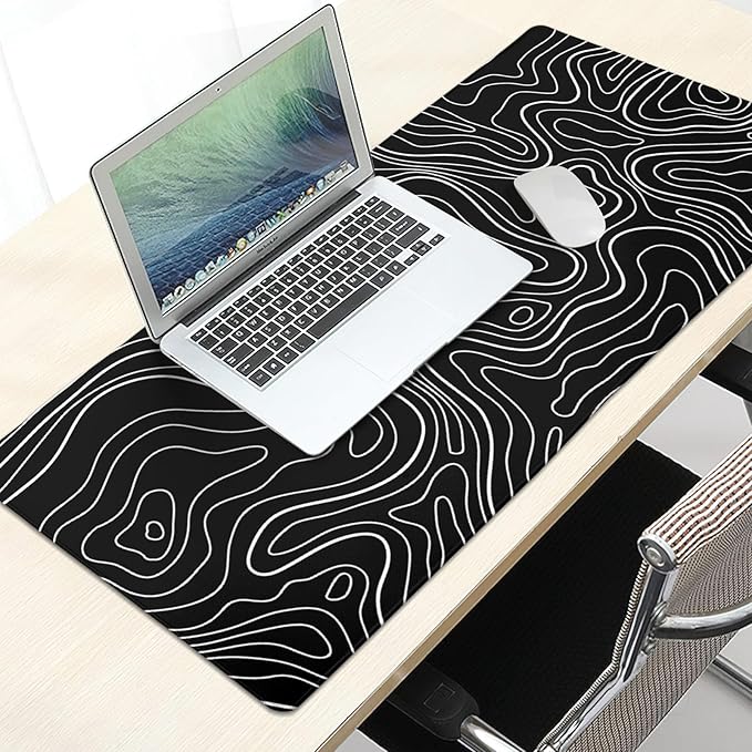 Kawani Topographic Contour Gaming Mouse Pad XL,Large Black Mouse Mat Desk Pad 31.5/inch x 11.8/inch,Extended Stitched Anti-Slip Base Long Computer Keyboard Mousepad Home Laptop Game Office Work