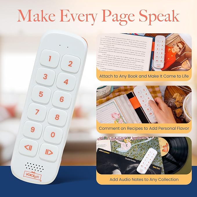 VOICEGIFT Play, 10 Hour Capacity Screen-Free Voice Recorder, Playback Tool, Portable Electronic Story Player with Speaker, Clip & Strap, Add Voice to Journals, Albums and Keepsakes