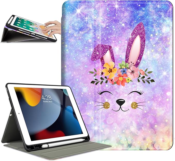 for iPad 9th Generation Case, iPad 8th Generation Case, iPad 7th Generation Case, iPad Air 3rd Generation 10.5-inch case Multi-Angle View Adjustable Stand Auto Wake/Sleep Galaxy Purple Rabbit