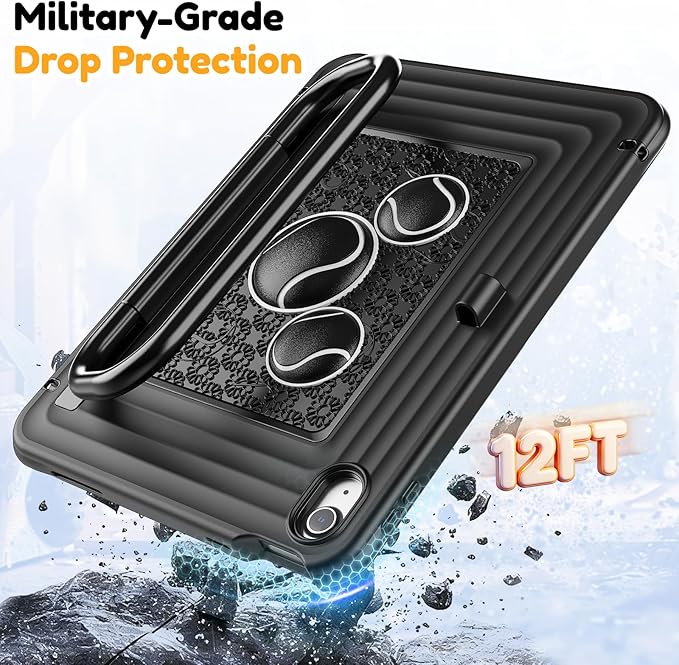 KAIJIAbox Kids Case for iPad A16 11th Generation 11 inch 2025/10th Generation 10.9” 2022- Military-Grade Rugged Drop Protection with Metal Handle/Stand, Screen Protector,Shoulder Strap-Black