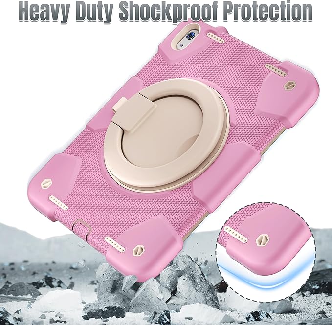 Andnary Case for iPad (A16) 11th /10th Generation 11/10.9 Inch 2025/2022 with Screen Protector/360° Rotate Stand/Shoulder Strap/Pencil Holder, Shockproof iPad 11th/10th Gen Cover (Pink+White)