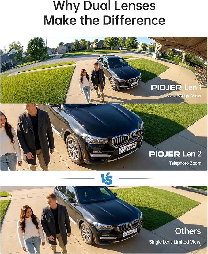Solar Security Cameras Wireless Outdoor 2-Pack with NVR, Dual-Lens 4K (2K+2K) PTZ Camera System, AI Human & Vehicle Detection, Color Night Vision, WiFi Remote Viewing, No Monthly Fee (CWS01)