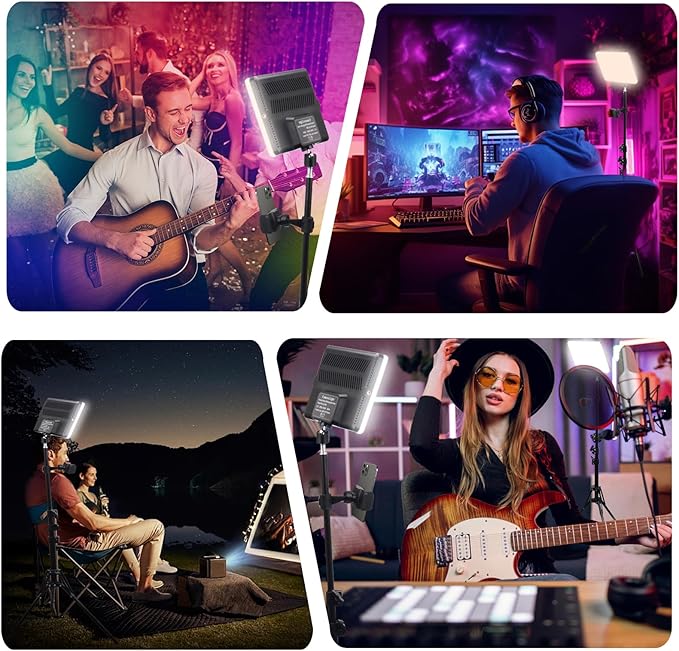 2-Pack LED Video Light Panel, 2700K-7500K Bi-Color Dimmable Photography Lighting Kit with 60" Tripod Stands & Phone Holders, CRI 95+ Studio Lights for Streaming, YouTube, TikTok, Zoom