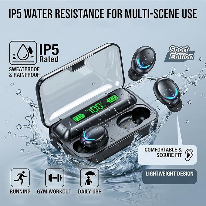 Wireless Earbuds, Bluetooth 5.3 Headphones, Touch Control Noise Cancellation, HiFi Stereo with LED Display Charging Case, Suitable for Fitness/Running/Work