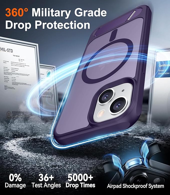 Magnetic Compatible with iPhone 14 Case/iPhone 13 Case,[Built-in Invisible Kickstand][Compatible with MagSafe][Military Grade Shockproof] Slim Translucent Matte Phone Case for iPhone 14/13 6.1"