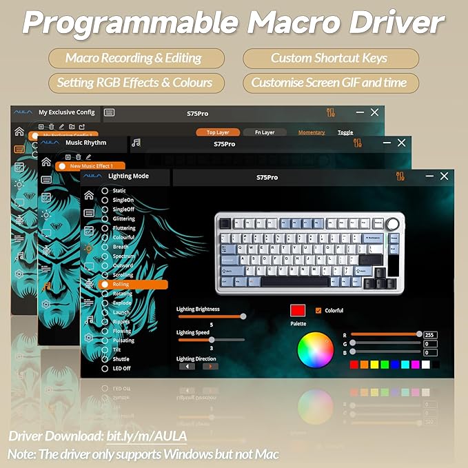 AULA S75 PRO Wireless Mechanical Keyboard with Screen&Knob, 75% Hot Swappable Gaming Keyboard with Pre-lubed Switches, RGB Backlit, PBT Keycaps, Creamy Sounding Computer Keyboards