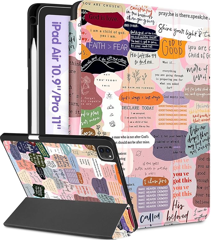 Uppuppy for iPad Air 11 inch Case, Air 5th/4th Generation 10.9, Pro 11'' (4th/3rd/2nd/1st Gen) Case Girls Cute Women Pencil Holder Quotes Design Girly Folio Cover for iPad Air 11 2024/2025 (M2/M3)