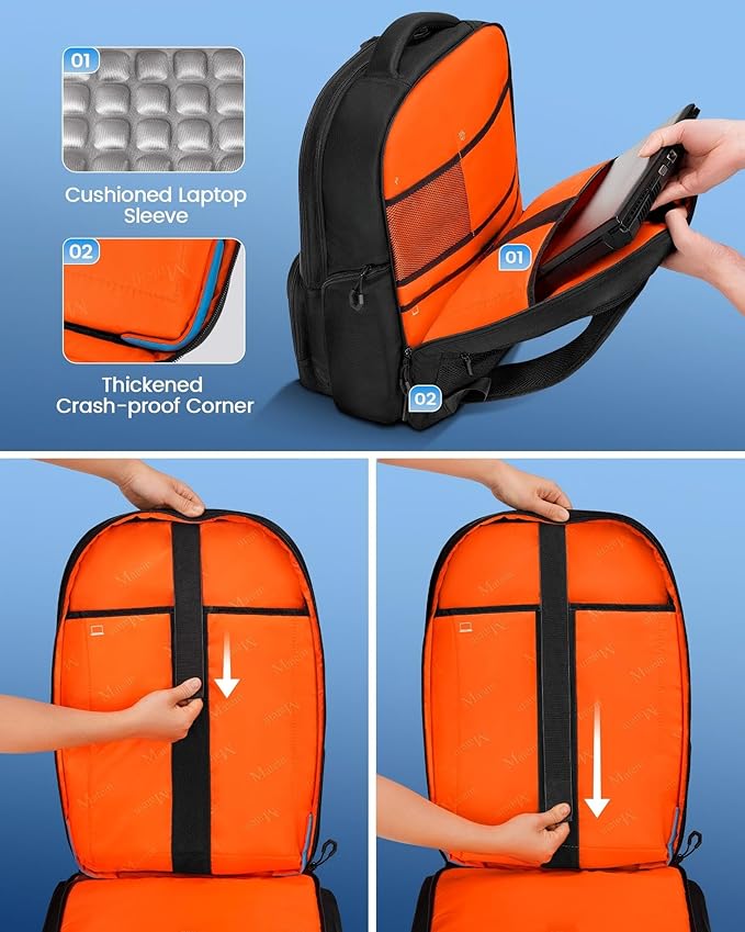 MATEIN Hard Shell Gaming Backpack for Men, Waterproof Extra Large Laptop Backpack with EVA Front Shield, 18 inch TSA Approved Gaming Laptop Bag with Controller Pockets & Cooling Pad Compartment