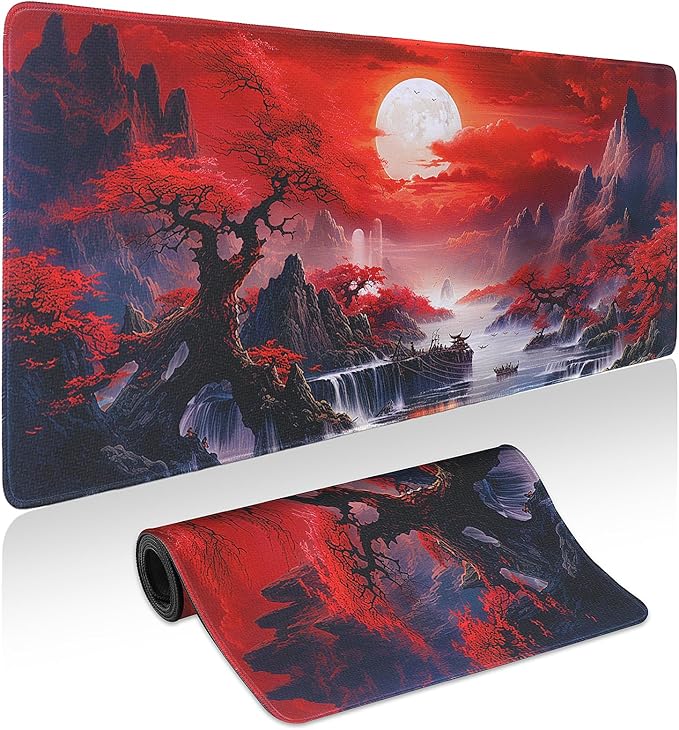 Mouse Pad Gaming - Desk Mat for Keyboard and Mouse - Japanese Red Cherry Blossoms Large Mouse Pads for Desk, Anime Gaming Mousepad (31.5" X 11.8") with Non-Slip Base for Game, Office and Home