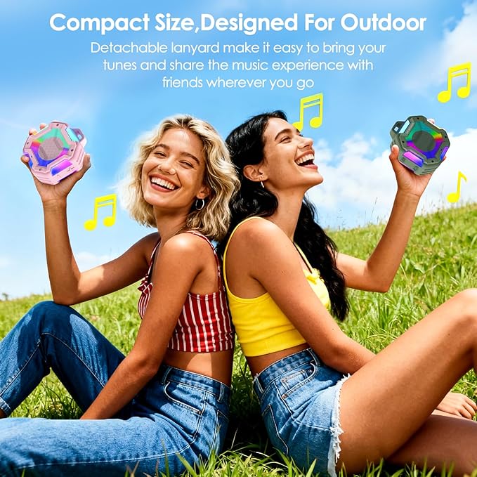 Bluetooth Shower Speaker, Speakers Bluetooth Wireless, IPX7 Waterproof Outdoor Speaker, Portable Speaker with LED Light, Clear Surround Sound for Home/Camping/Yoga/Kayaking(Pink)