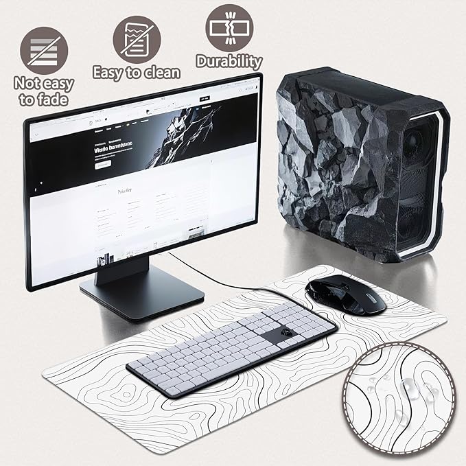 Gaming Mouse Pad - (31.5"×11.8") Topographic Large Mouse Pads for Desk - Desk Mat for Keyboard and Mouse with Non-Slip Base, Desks Pad Matfor Game/Office & Home