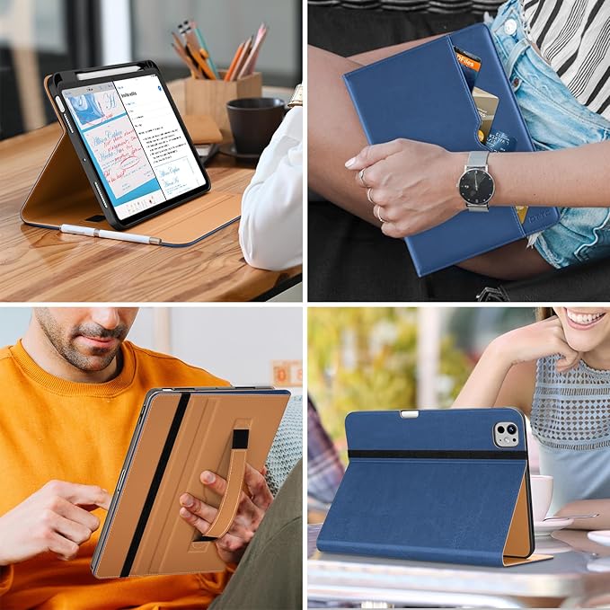DTTO for iPad Pro 11 inch Case (M5/M4) 2025/2024, Premium Leather Business Folio Stand Cover with Pencil Holder - Auto Wake/Sleep and Multiple Viewing Angles, Abyss Blue