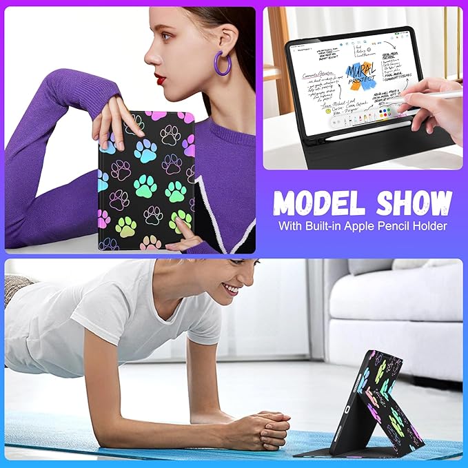 Uppuppy for iPad Air 13 Inch M2/M3, Pro 12.9 Case - Cute Women Girls Kawaii Teens Dog Paw Print Pencil Holder Folio Cover for Apple Air 13" 2024/2025, Pro 6th/5th/4th/3rd Generation Case