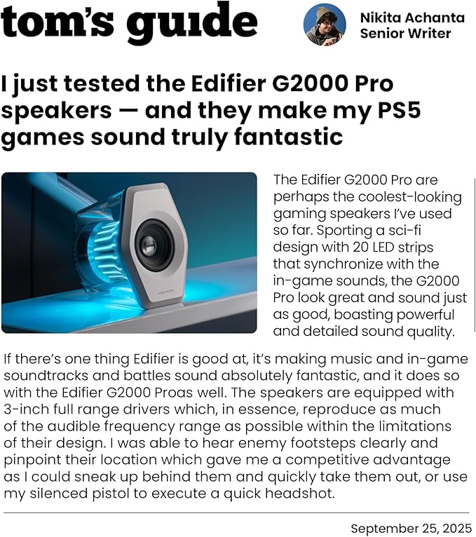 Edifier G2000 Pro 2.0 RGB Gaming Speakers with 64W Peak Power, Virtual 7.1 Surround Sound, 270° TempoFlow Light Sync, Bluetooth 5.4/USB-C/AUX for PC, PS5, Game Console (Black)