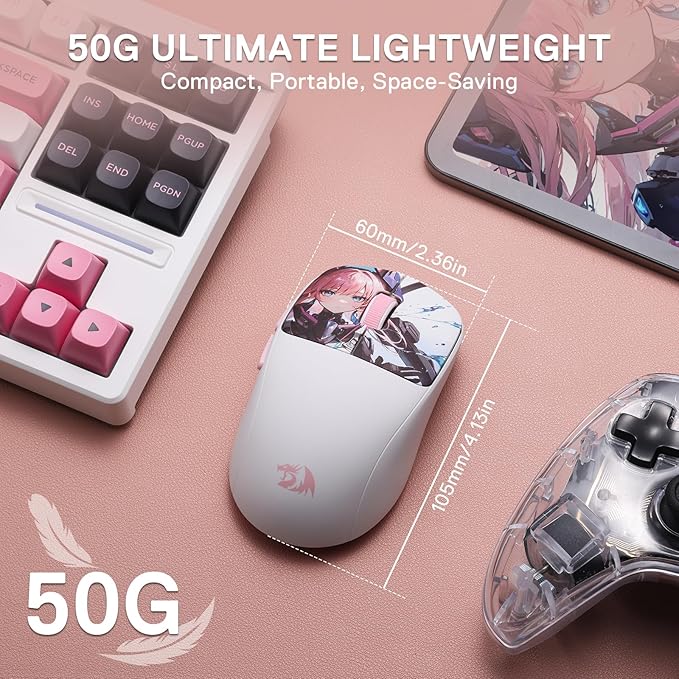 Redragon M817 PRO Wireless Gaming Mouse, 24000 DPI Optical Mini Mice with 6 Programmable Buttons & Ergonomic Design, 50G Ultra Lightweight, Software Supports DIY Keybinds, Suitable for Small Hands