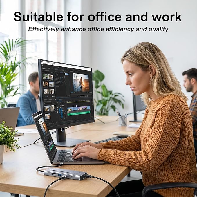 8-in-1 USB C Hub with M.2 NVMe SSD Enclosure, 4K HDMI, 100W PD, 10Gbps USB-C, USB3.2, SD/TF Card Reader for XPS, Dell, MacBook Pro, iPad Pro Upgraded