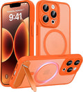 Magnetic Compatible with iPhone 13 Pro Case, [Built-in Kickstand][Full Camera Protection][Compatible with MagSafe][Anti-Fingerprint] Shockproof Phone Case for iPhone 13 Pro 6.1",Orange
