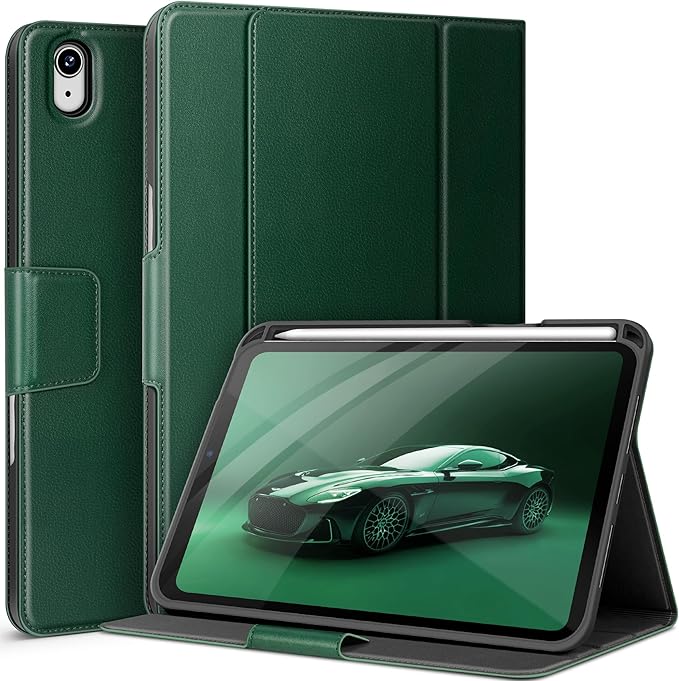 auaua Case for iPad mini 7 (A17 Pro), iPad mini 7th/6th Generation (2024/2021 8.3-inch), with Front Pocket Pencil Holder, Typing Angle Muti-Stand Magnetic Closure Auto Sleep/Wake (Green)