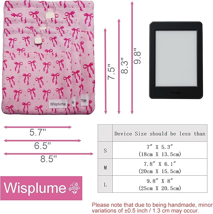 Padded eReader Sleeve Tablet Bag Pouch for eReader Paperwhite, Colorsoft,Signature Edition, Voyage,Scribe/Kobo eReader,Book Protector for Paperbacks and Small Hardcovers Bow(Pink, Medium)