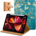 DTTO Case for iPad Pro 11 Inch 4th / 3rd / 2nd / 1st Generation 2022/2021/2020/2018,Premium PU Leather Folio Stand Cover with Hand Strap, Auto Wake/Sleep,Multiple Viewing Angles, Blossom