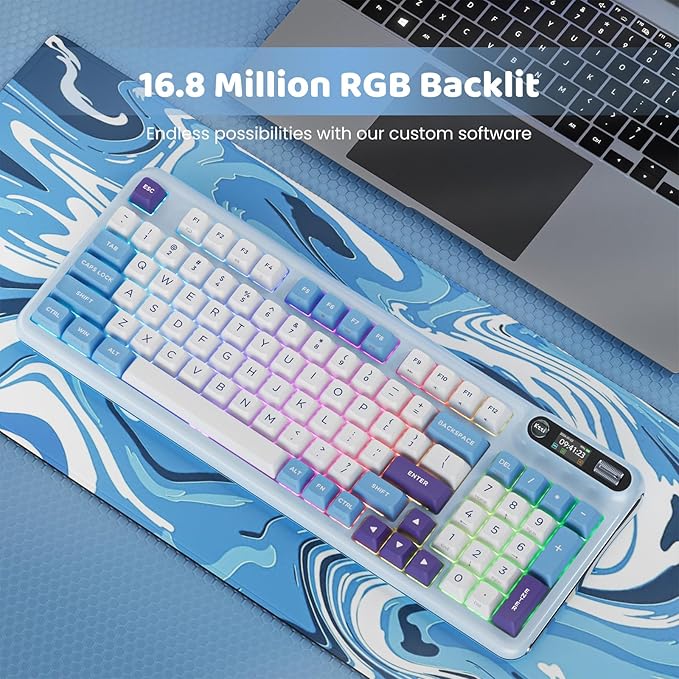 KZZI Z98 Wireless Mechanical Keyboard, Smart Display & Knob, BT5.0/2.4GHz/USB-C, Hot Swappable Custom Keyboard, Pre-lubed Linear Switches, Gasket Mount, RGB Creamy Gaming Keyboard