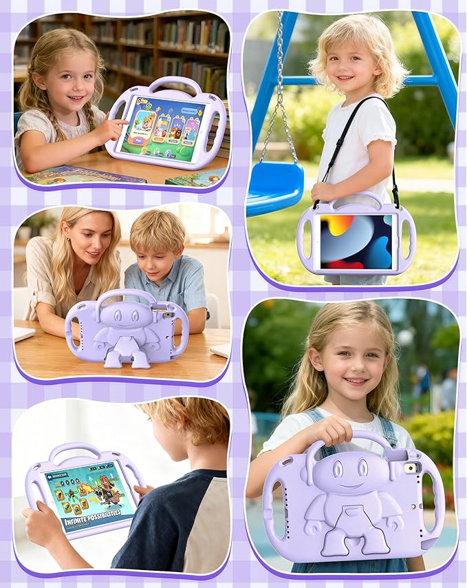 Kids Case for iPad 9th/8th/7th Generation (10.2 inch,2021/2020/2019), Kids Case for iPad Air 3rd Gen 10.5"/Pro 10.5, Durable Shockproof Cover with Shoulder Strap/Handle/Kickstand, Light Purple