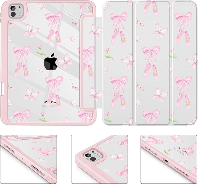 May Chen for iPad Pro 13 Inch Case M5 2025 / M4 2024, Built Pencil Holder & Clear Transparent Print Back Shell Slim Stand Shockproof Tablet Cover, Auto Wake/Sleep, Ballet Shoes