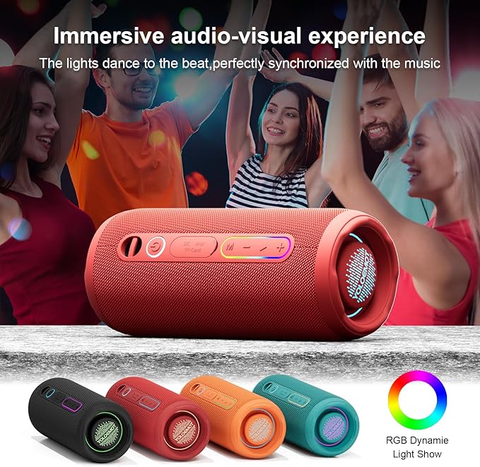 Bluetooth Speaker IPX7 Waterproof Sandproof, 24W Loud Stereo Sound, Bluetooth 5.3, Enhanced Bass, TWS Pairing, 12H Playtime for Home/Outdoor, for Mom (Red)