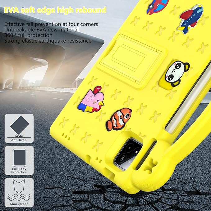 AKABEILA Compatible with Xiaomi Pad 7/Xiaomi Pad 7 Pro 11.2 inch 2024/Xiaomi Pad 8 2025 11.2 inch Tablet Case, Kids Friendly Universal Protective Case with Shoulder Strap & Stand Handle Yellow