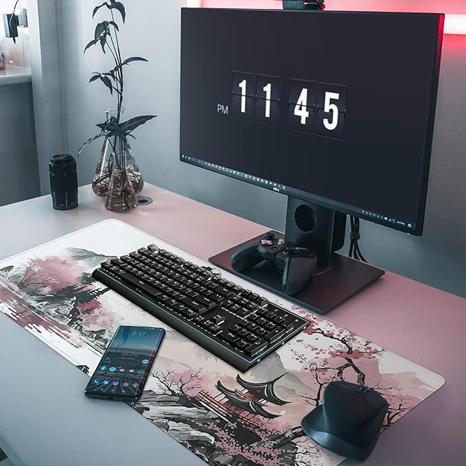 Watercolor Cherry Blossom Large Gaming Mouse Pad,Mouse Pad Gaming 31.5 x 11.8 in Mouse Mat Desk Pad,Large Desk Mat,Extended Keyboard Mousepad with Non-Slip Base and Stitched Edge for Desk Home Office